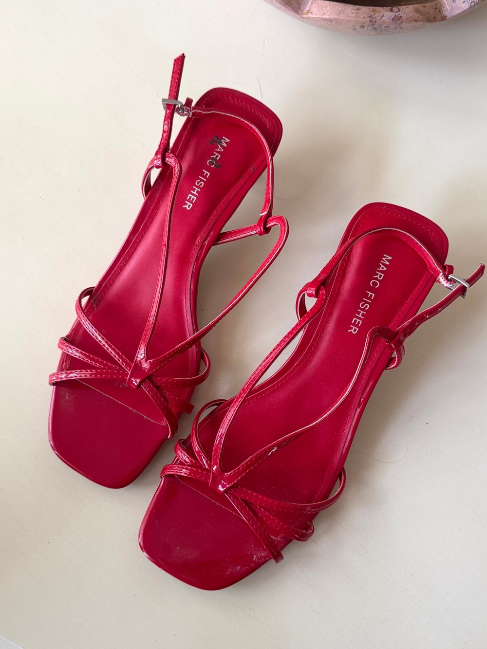 Marc Fisher Red Strappy Kitten Heel Sandal